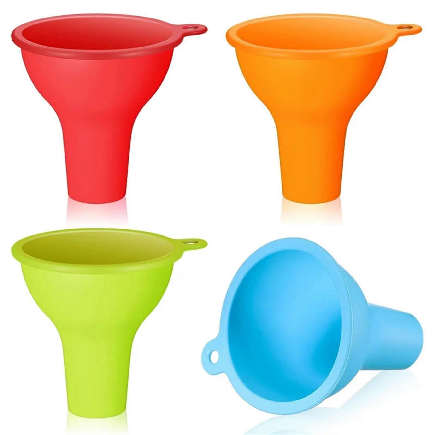Silicone Kitchen Funnel Set of 4 Collapsible Wide Mouth MultiSize for Liquid and Dry Goods