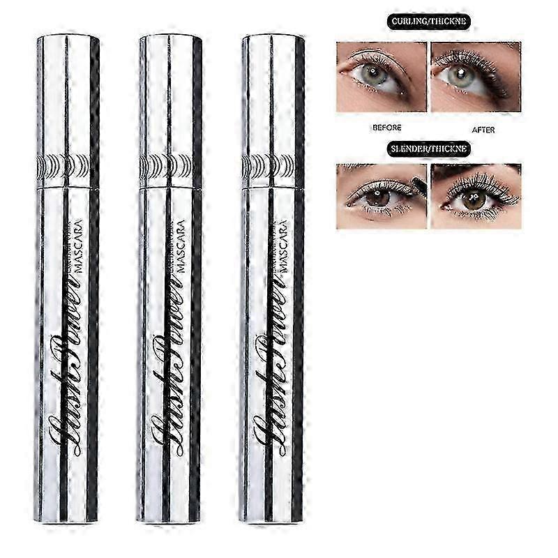 3Pcs Silver Tube Thick And Slender Waterproof Mascara Quick Drying Mascara Makeup