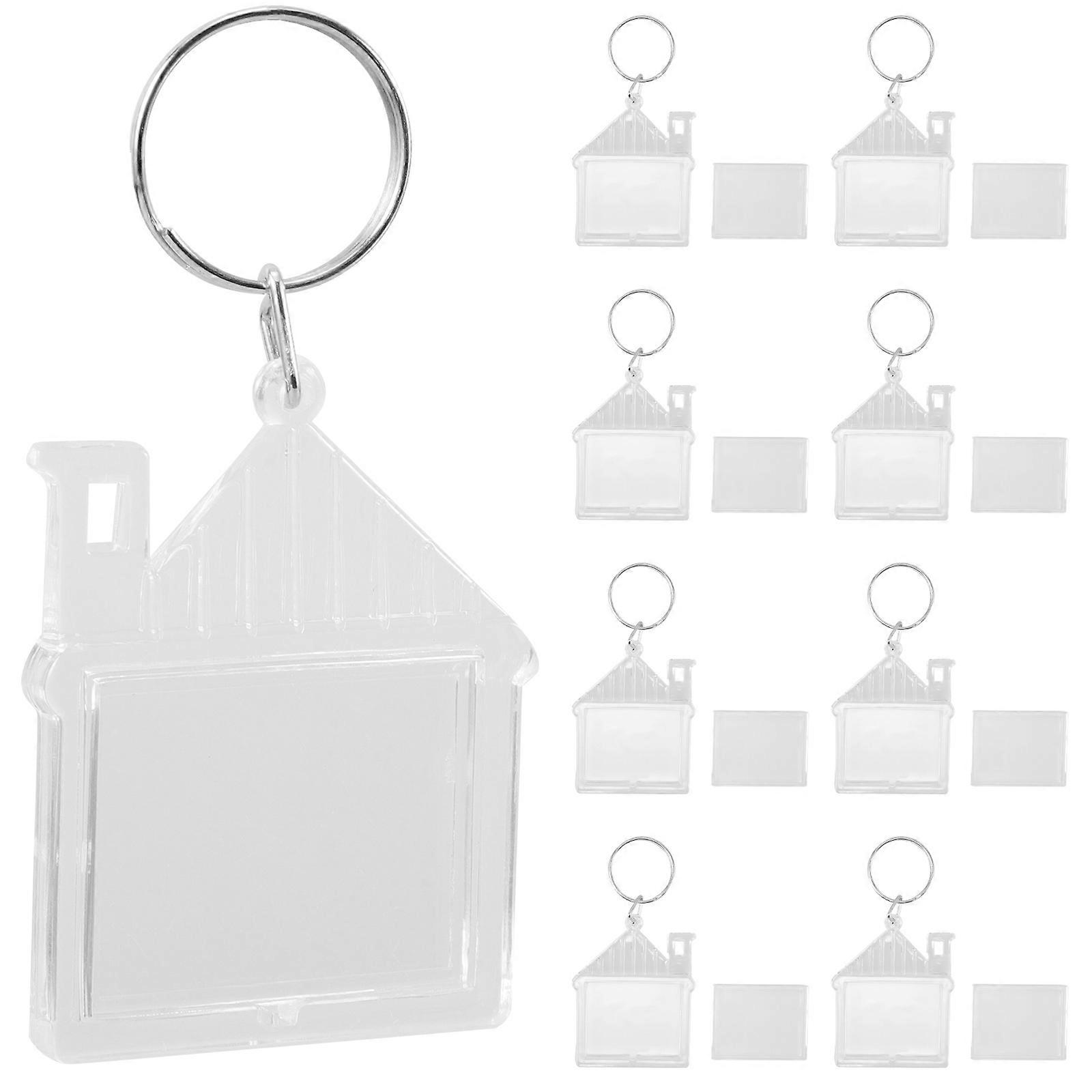 Acrylic Picture Keychain for DIY with 100Pcs Clear Photo Frame Key Rings