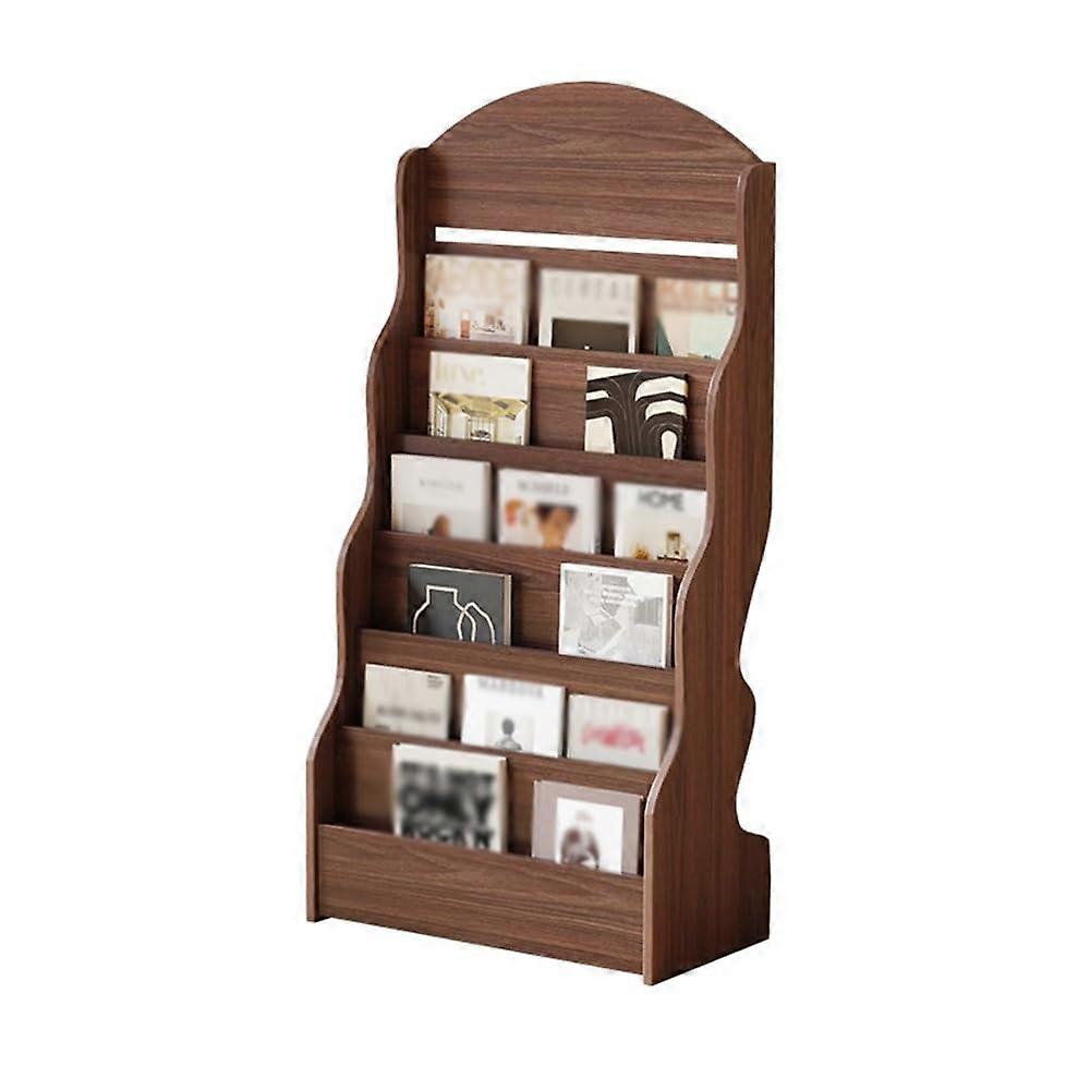 Walnut Floor to Ceiling Wooden Magazine Rack Literature Display Stand for Office and Home