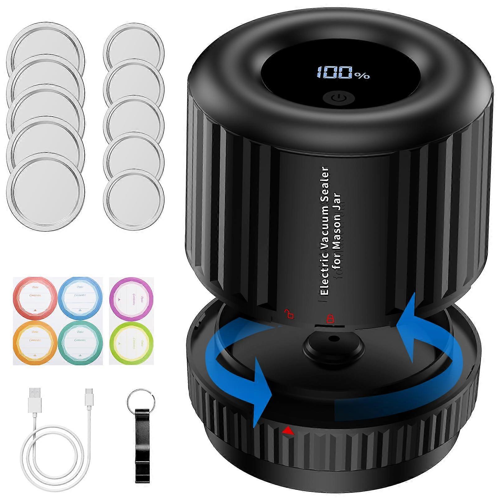 Vacuum Sealer for Mason Jars with Smart Pressure Sensor, USB Rechargeable, Wide and Regular Mouth