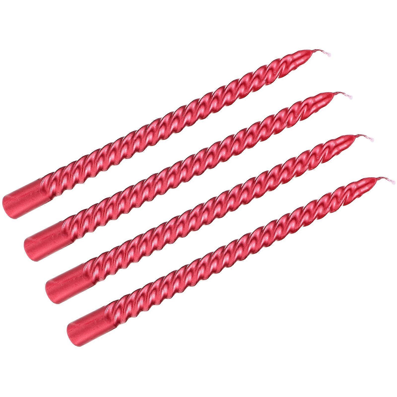 Red Long Threaded Taper Candles for Decor 4Pcs European Style Set