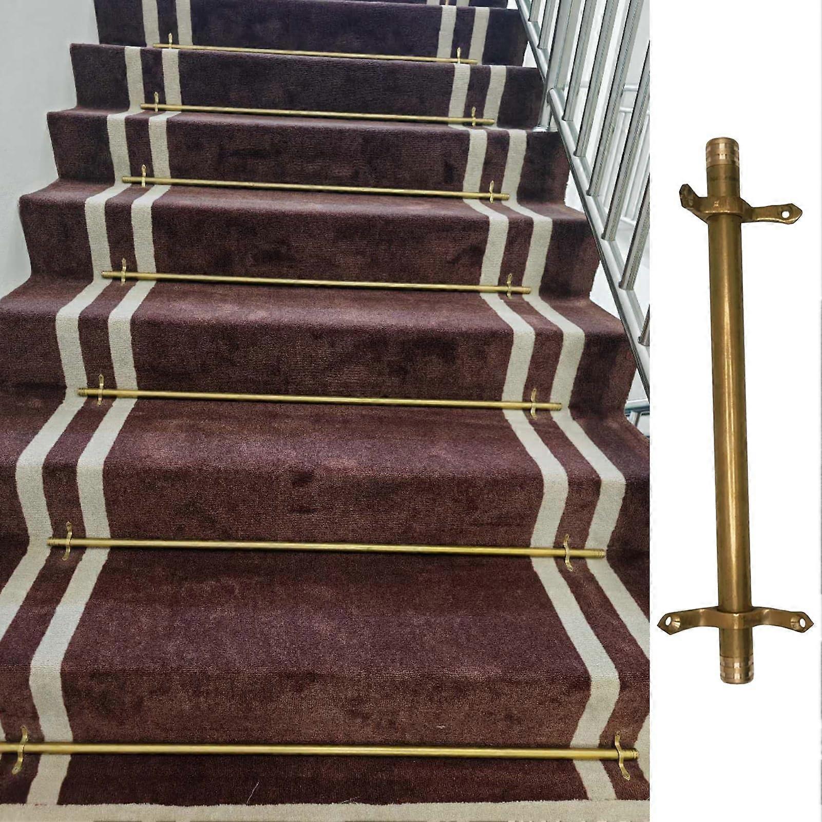 Solid Brass Stair Runner Rods with Brackets, 12pcs 86cm, Elegant Retro Design for Carpet Runners