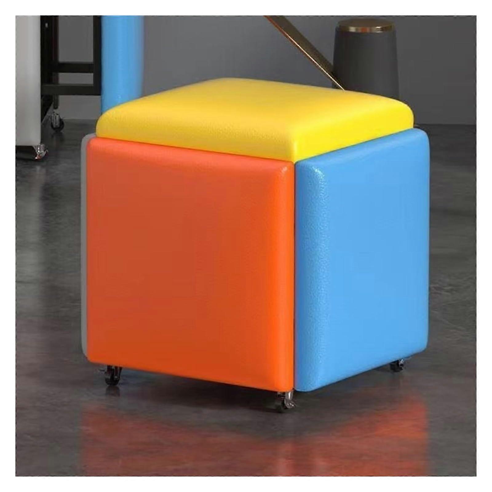 Ottoman with Wheels 5 in 1 SpaceSaving Stackable Modern Leather Cube Chair for Balcony