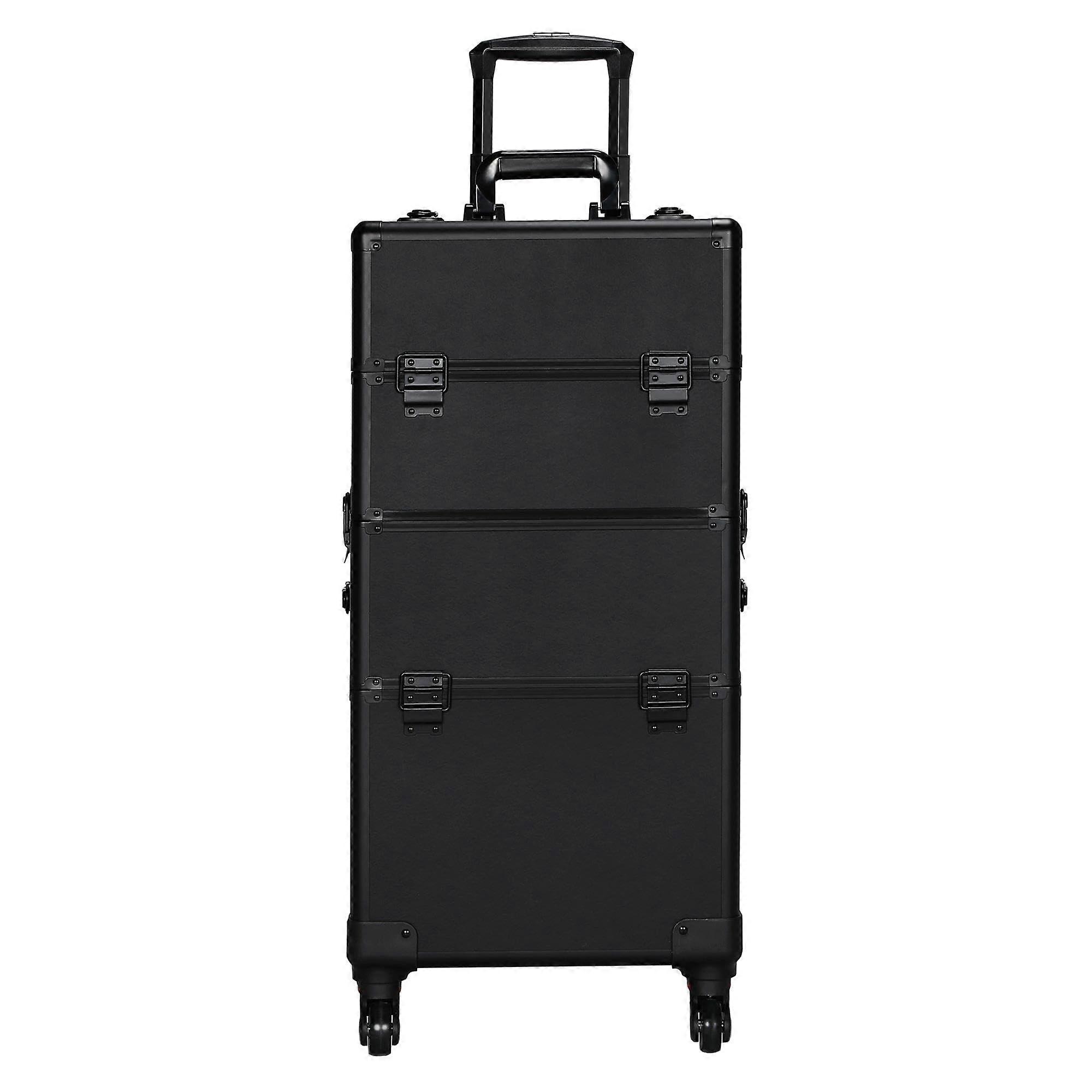 3in1 Large Rolling Makeup Train Case with Lock and Wheels, Waterproof Professional Cosmetic Trolley