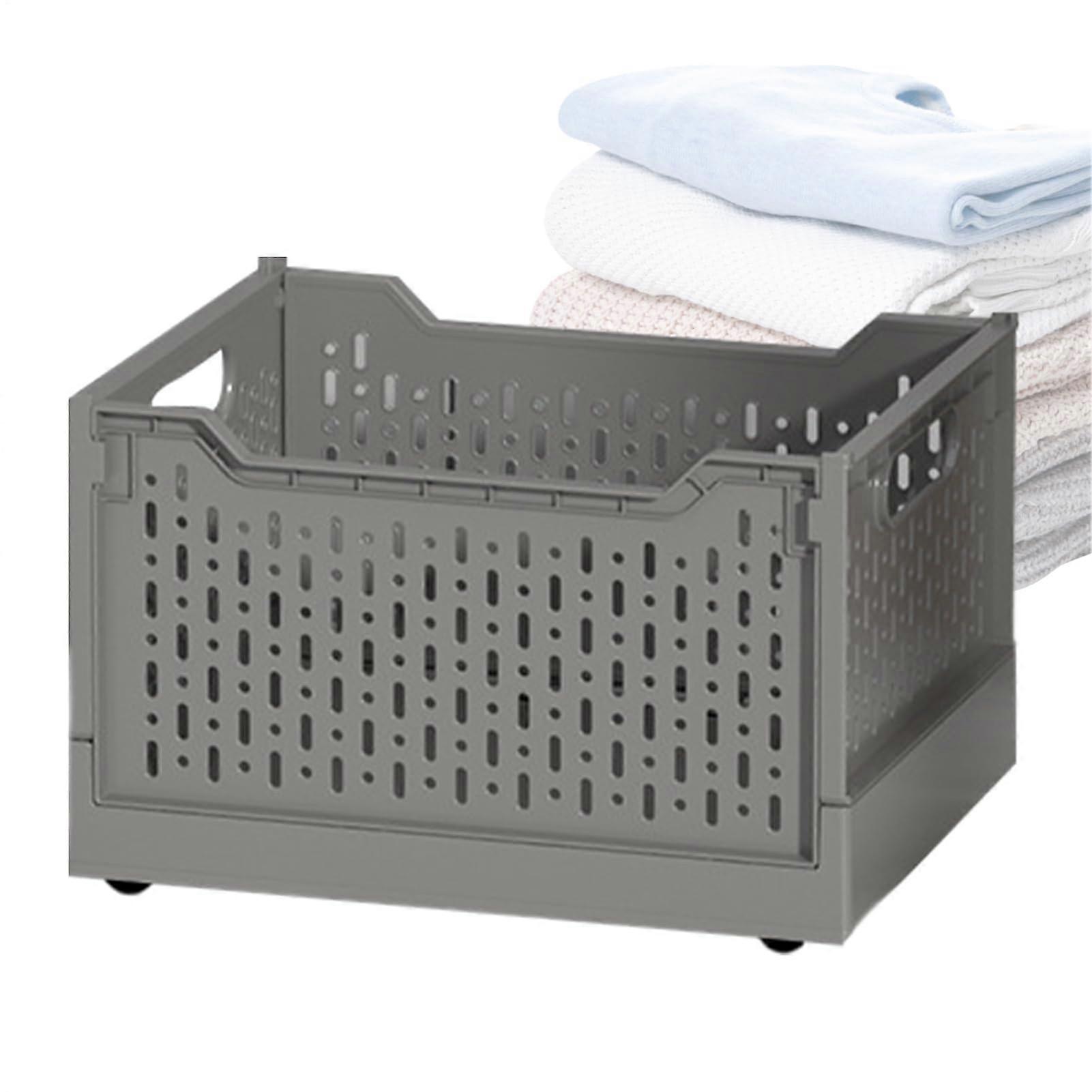 Rolling Storage Basket with Wheels, Foldable Laundry Bin for Small Spaces, Durable Gray Organizer