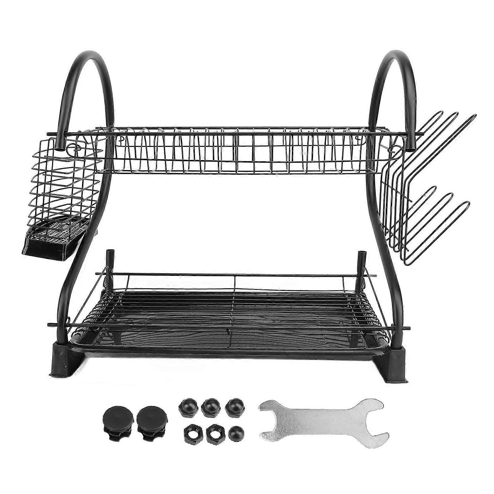 2 Tier Dish Drying Rack for Kitchen Counter, Large Capacity with Drainboard, Space Saving Organizer
