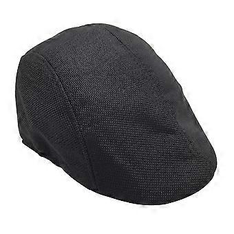 Hommes Femmes Lin Béret Newsboy Lin Crème Solaire Chapeau Cabbie Conduite Chapeau Style Britannique Pointé (Noir)