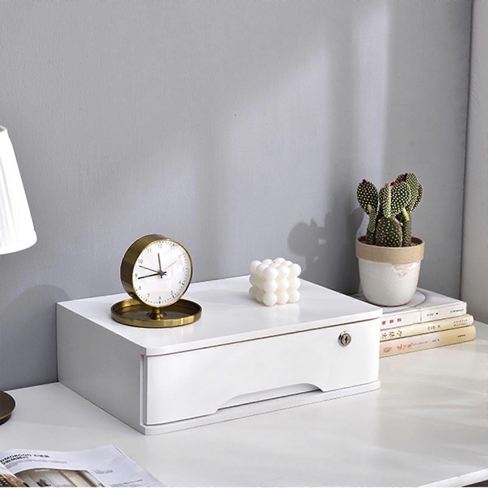 Lockable Desktop File Cabinet Solid Wood Storage Box for A4 Documents with Smooth Slide Drawers