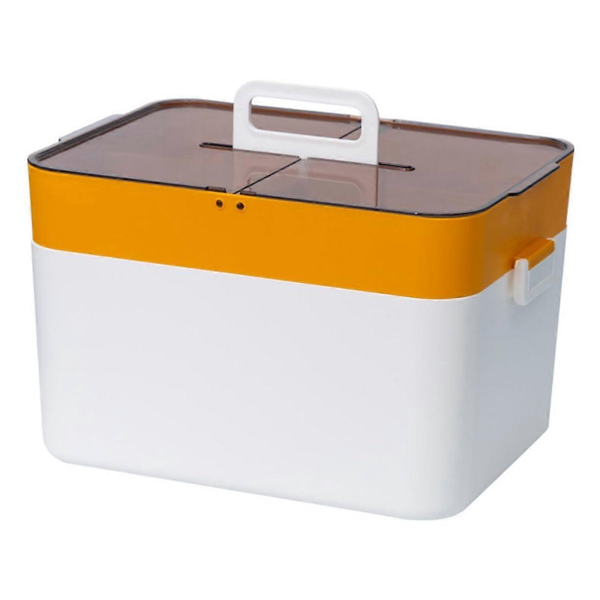 Large Capacity Medicine Storage Box with Handle, MultiLayer First Aid Kit, Sunset Yellow