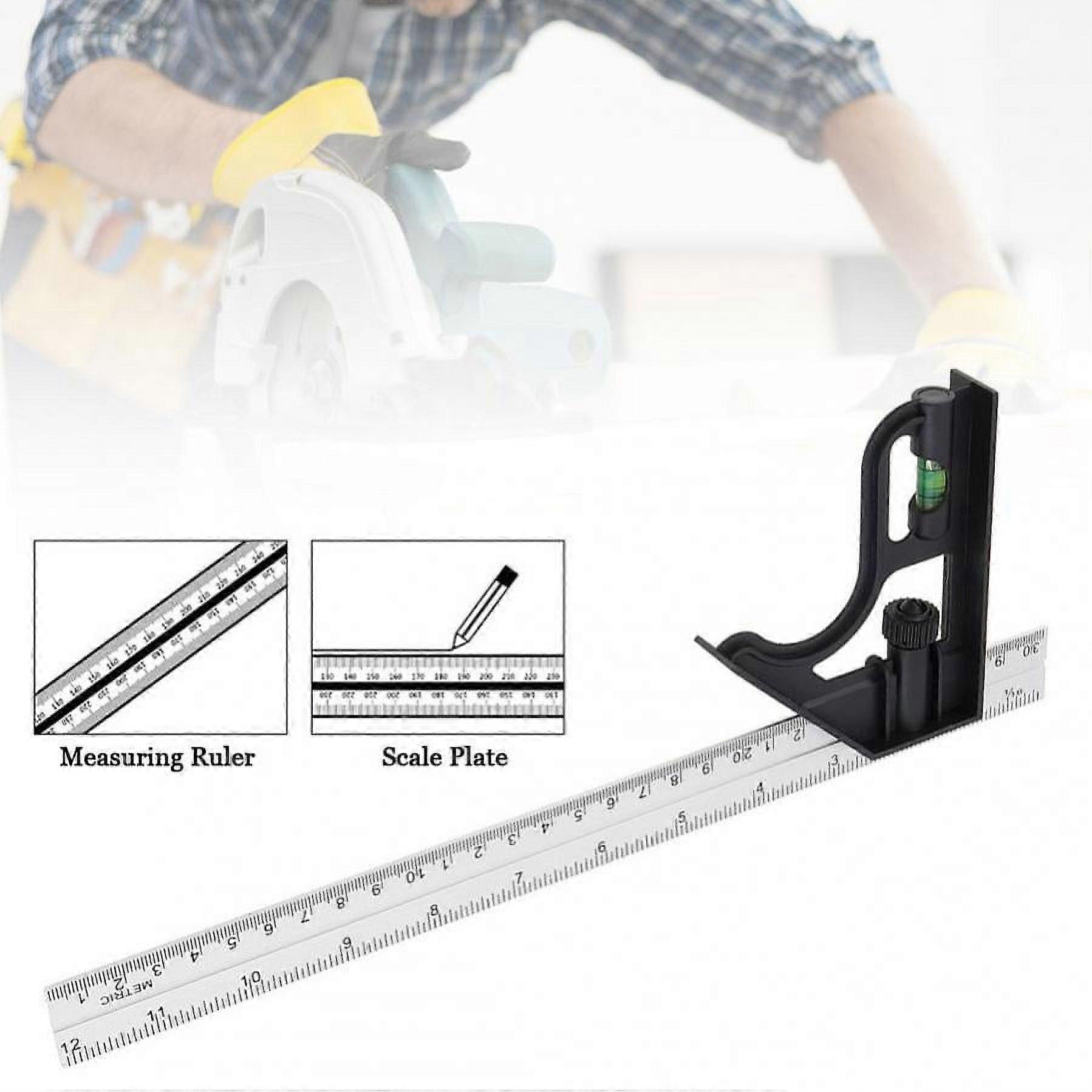Professional 305mm Combination Square Angle Ruler with Bubble Level Adjustable