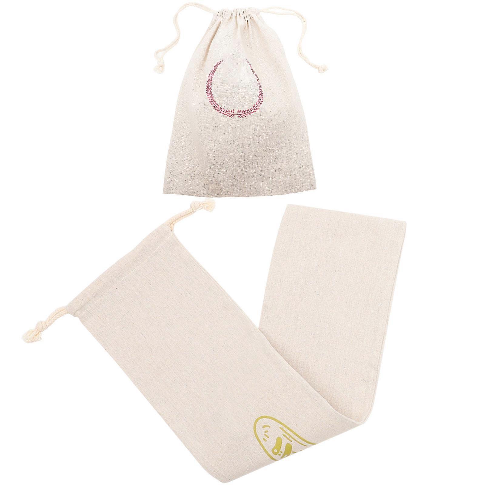 2Pcs Linen Bread Bags for Drawstring Closure Beige Reusable Cloth Bags