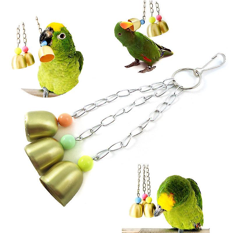 Safe Non-toxic Bird Toys Large, Medium And Small Parrot Three Strings Copper Bell Stand
