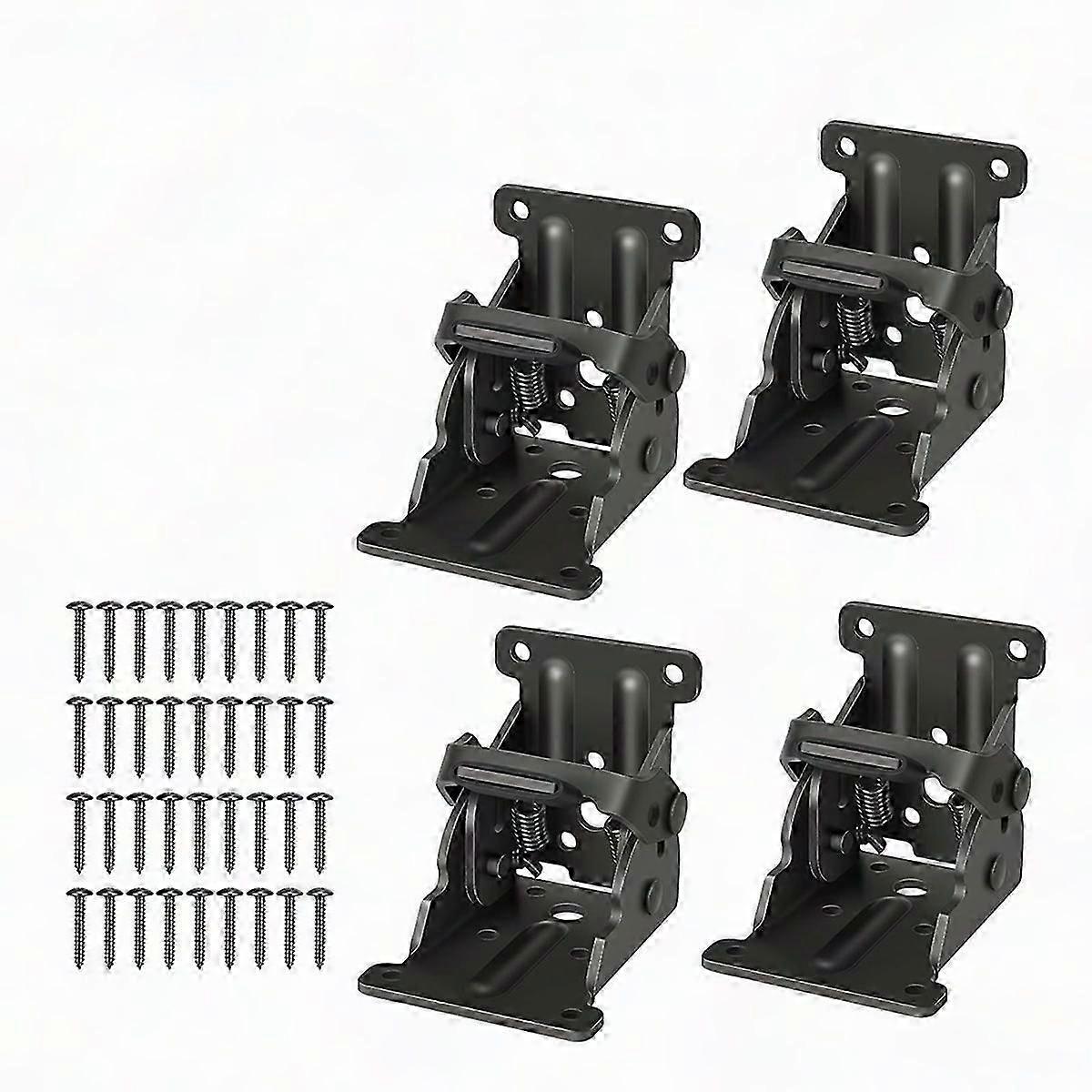4 Pack Folding Brackets, Self-Locking Hinge with Screws for Bed Legs, Locking Extension Support Bracket