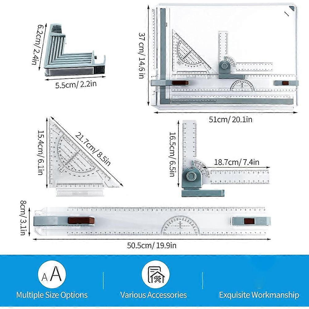 A3 Portable Drawing Board,Multi-Function Metric Drafting Table Drafting Board with Clear Rule Parallel Motion and Angle