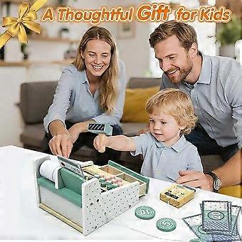 Wooden Cash Register Toy for Kids - Pretend Play Set with Scanner, Coins, Bills & Shopping Lists - Safe & Durable
