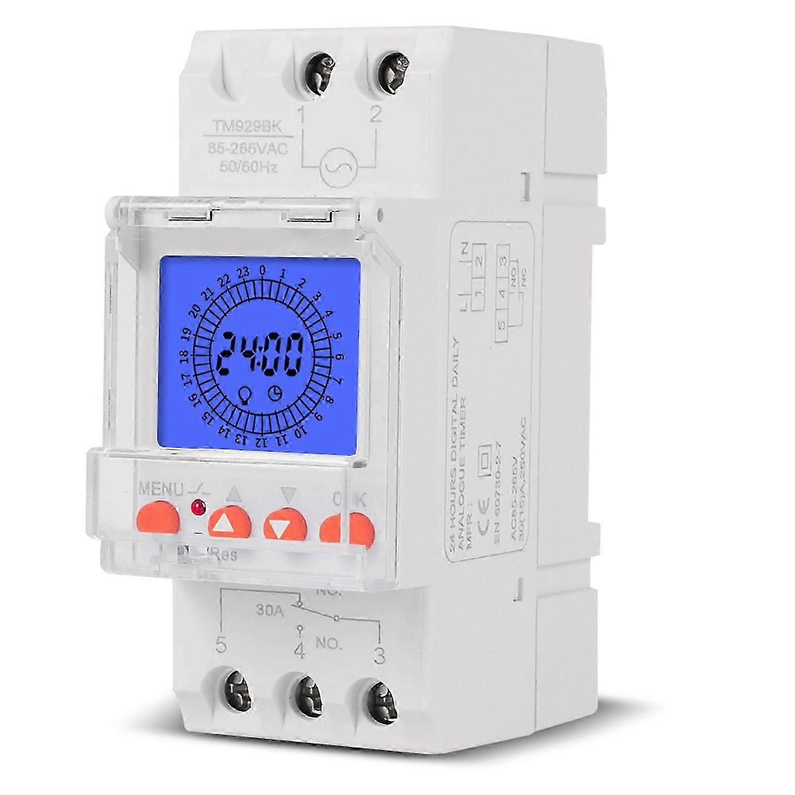 Digital LCD Display 24 Hours Electronic Time Clock 85-265V Hours Programmable Intelligent Analog Timer Switch with 15 Mins Interval