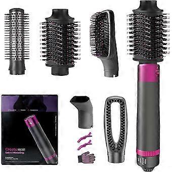 Hair Dryer Hot Air Brush Set, 5-in-1 Hair Dryer Brush with 5 Interchangeable Barrels, Hairstyler Negative Ion Hair Dryer Curling Iron Hot Wind Combs A