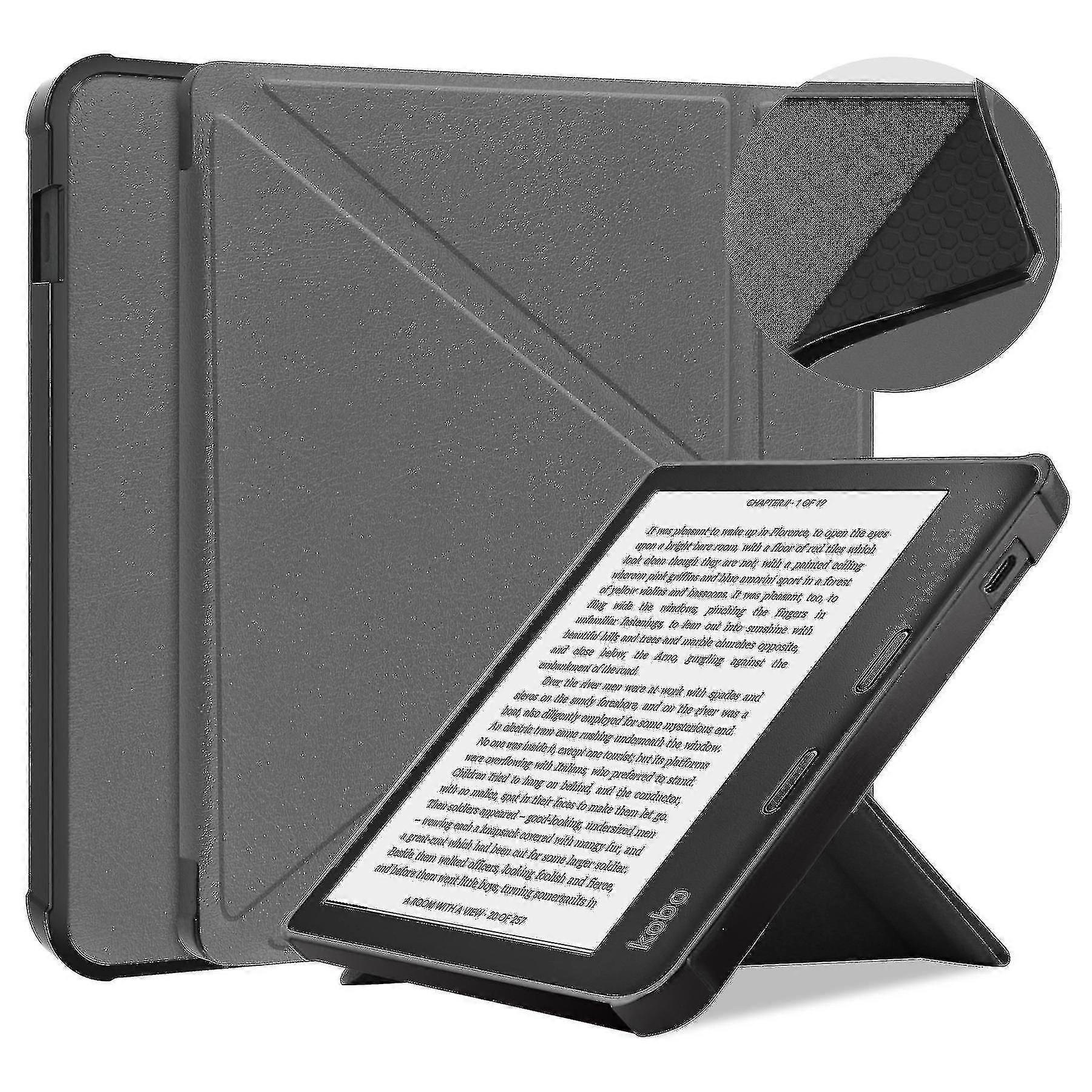 Case Compatível com Kobo Libra 2 - Estilo livro Pu Couro E-reader Capa Folio Case (Cor : Cinza )
