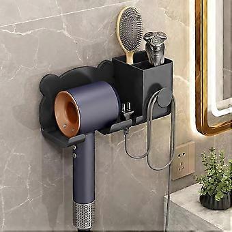 Pcs Hair Dryer Holder, with Socket Holder and Storage Space, Wall Mounted Hair Dryer Holder, for Bathrooms, Bedrooms and Hotels (Black)