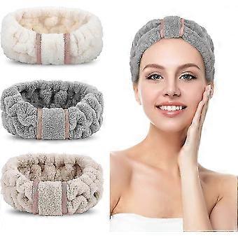 Kit com 4 Faixas de Cabelo Spa para Cuidados com a Pele - Faixas de Microfibra para Lavar o Rosto (Branco, Cinza, Cáqui) - Acessórios de Beleza Femininos