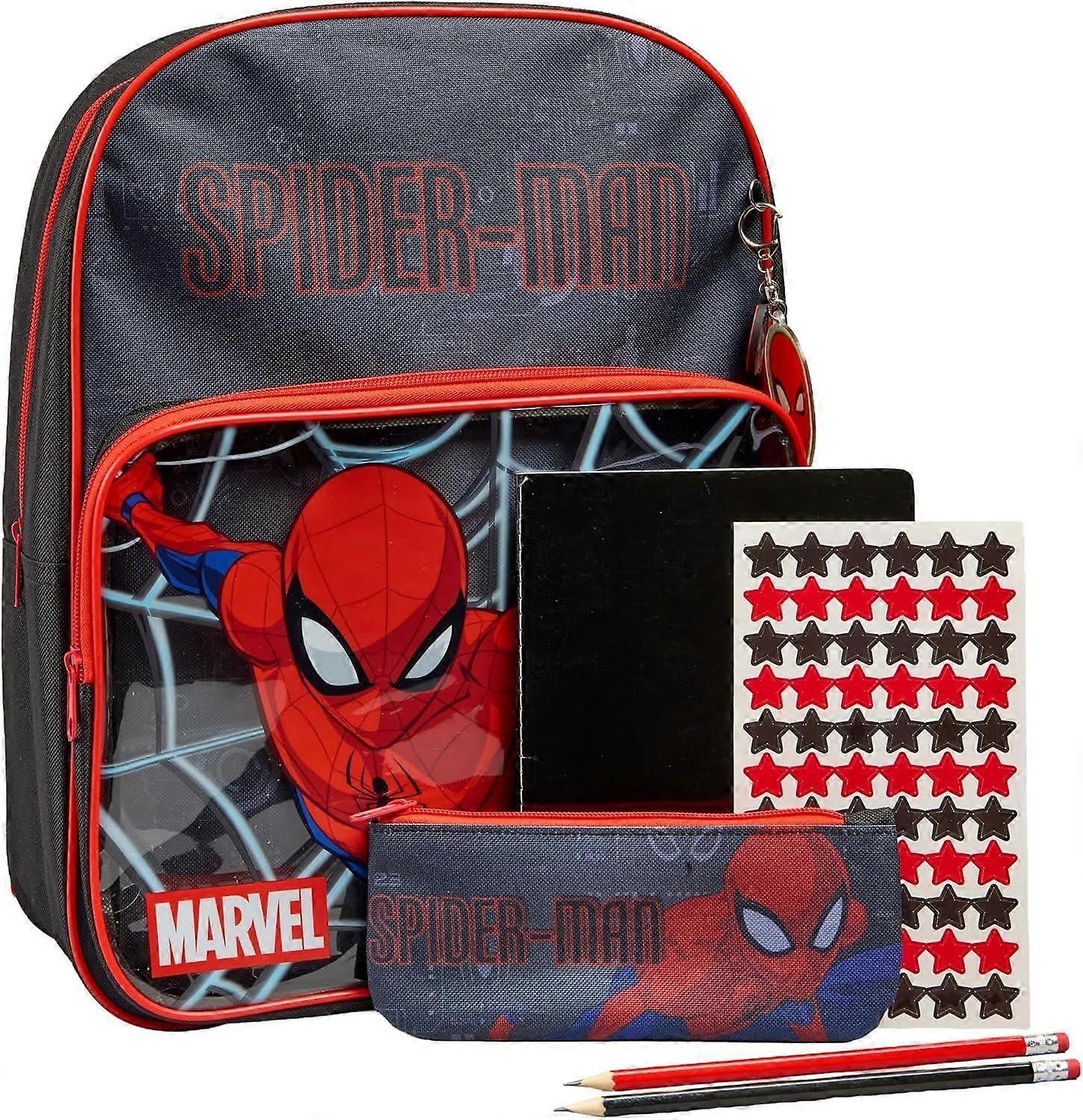 Marvel Spiderman School Backpack Set with Pencil Case Notebook Stickers Keyring