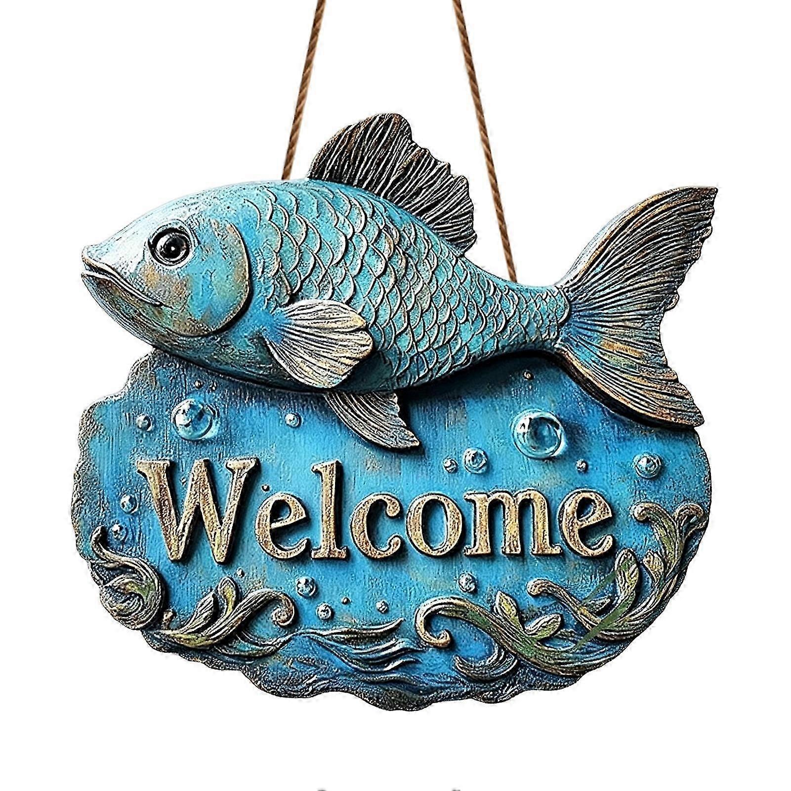 Solid Wood Blue Fish Outdoor Pendant