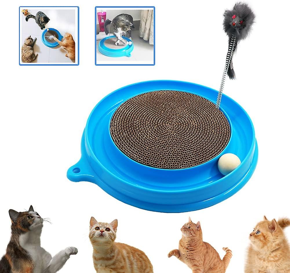 Jouet de Grattage pour Chat avec Souris - Coussin d'Exercice Interactif pour Chat avec Turbo et Balle, Bleu