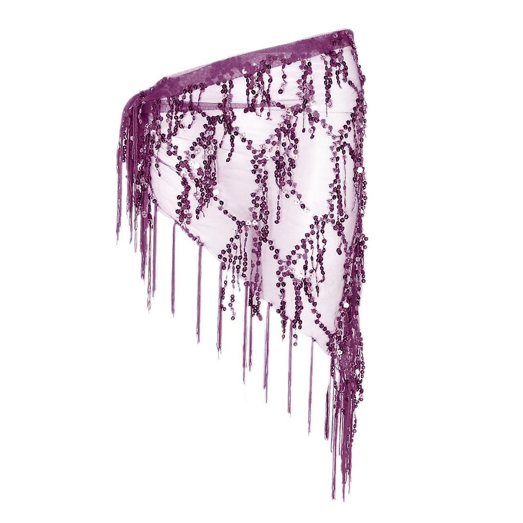 Ventre Triangle Danse Hanche Foulard Wrap Taille Jupe Paillette Tassel Dancewear Violet