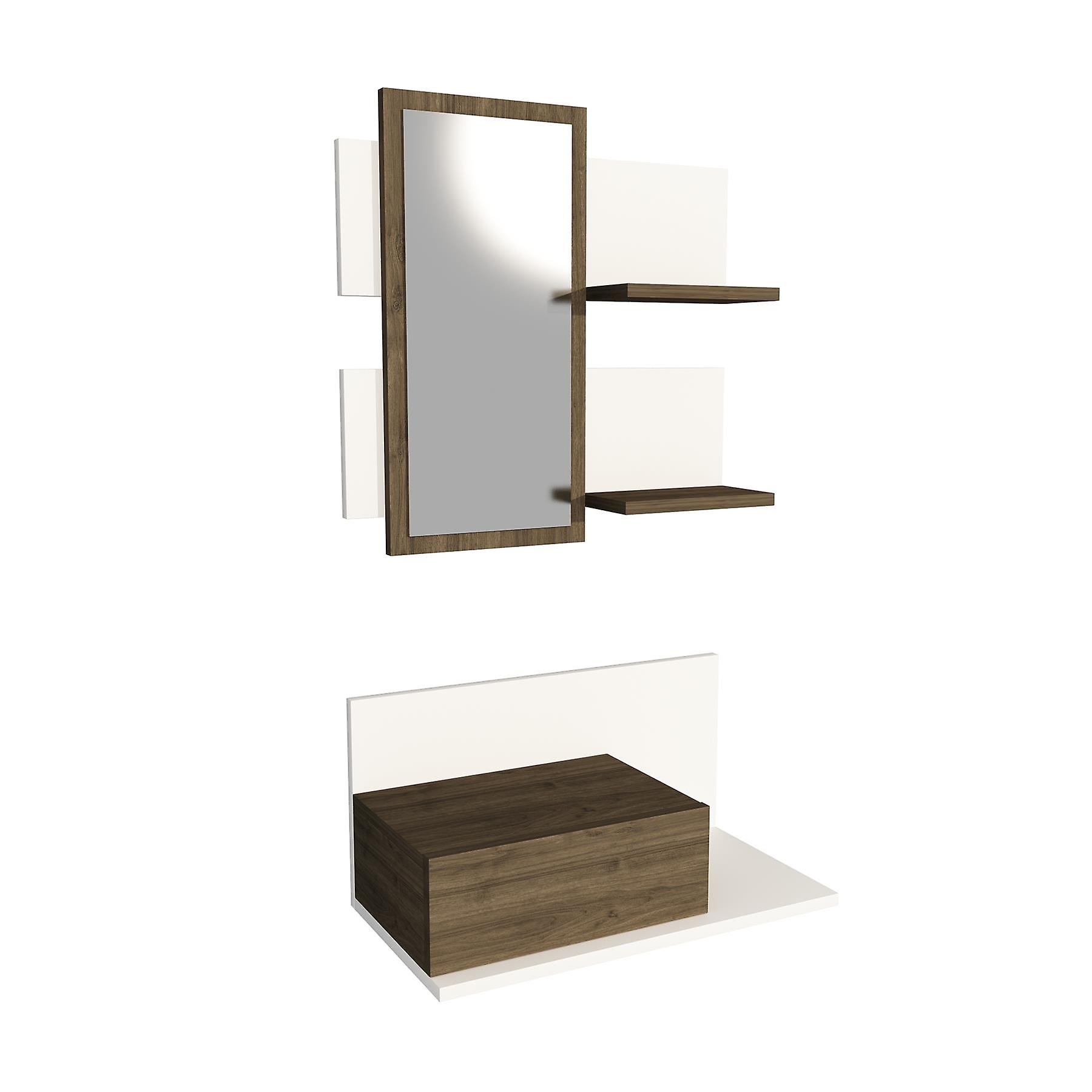 Alloro Console Table with Mirror - White & Walnut