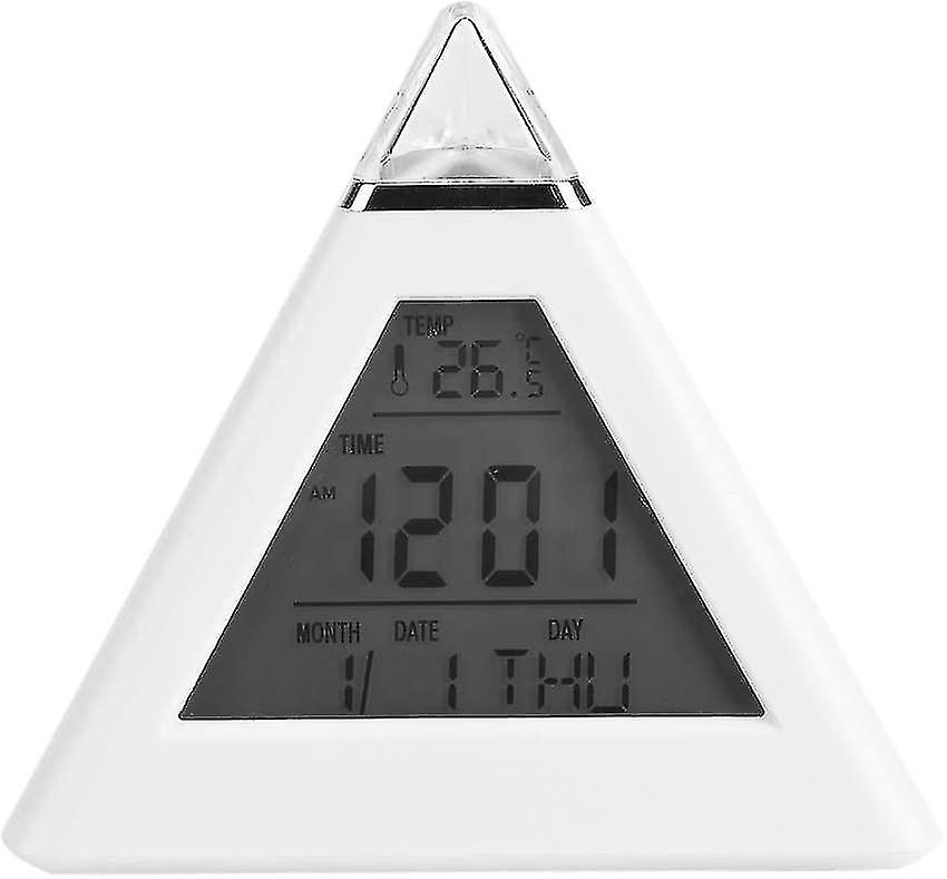 Led Color Changing Pyramid Shape Alarm Clock Calendar Thermometer Night Light