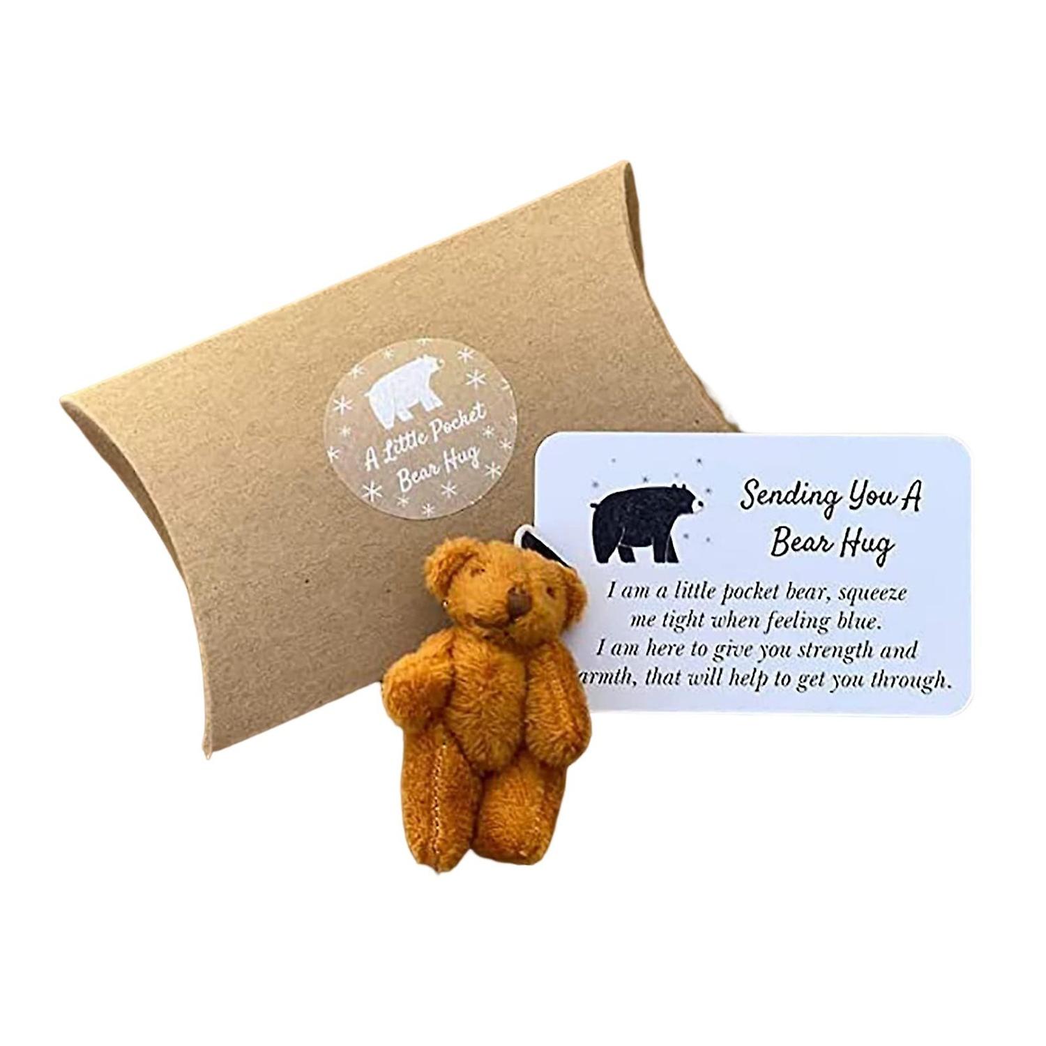 1 Set Pocket Bear Plush Toy Solid Color Fluffy Stuffed Cartoon Relieve Stress Decorative with Card A