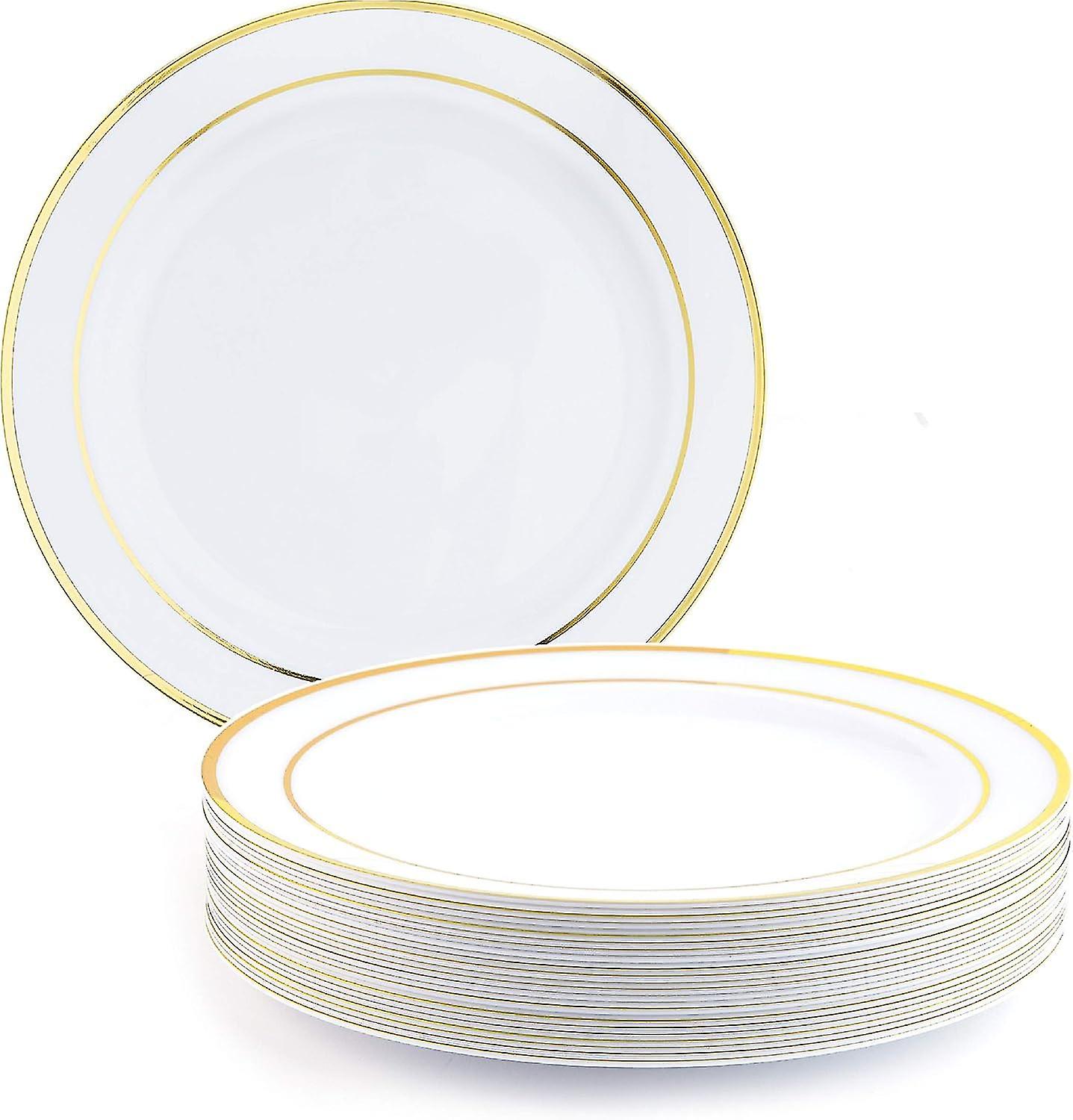 25 Premium plast middagsselskabsplader med guldkant, multi-use Perfekt til bryllupper, fødselsdage, havefester og udendørs begivenheder - 26cm / 10"