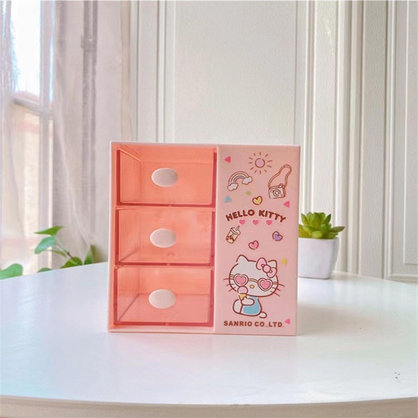 Cute Pink Plastic Desk Storage Box with Built-in Drawer Compartment
