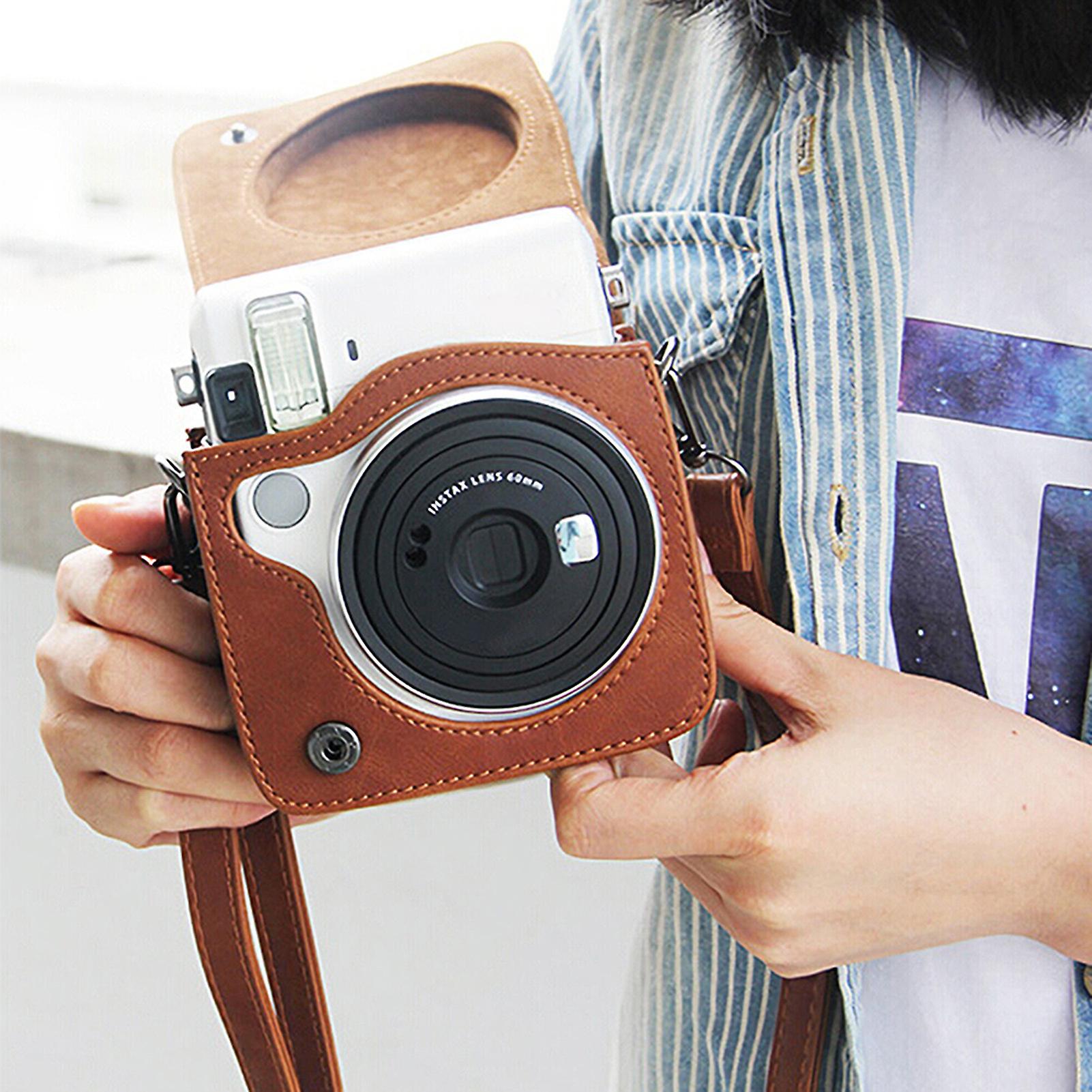 PU Leather Camera Case Bag with Strap for Instax Mini 70 Brown