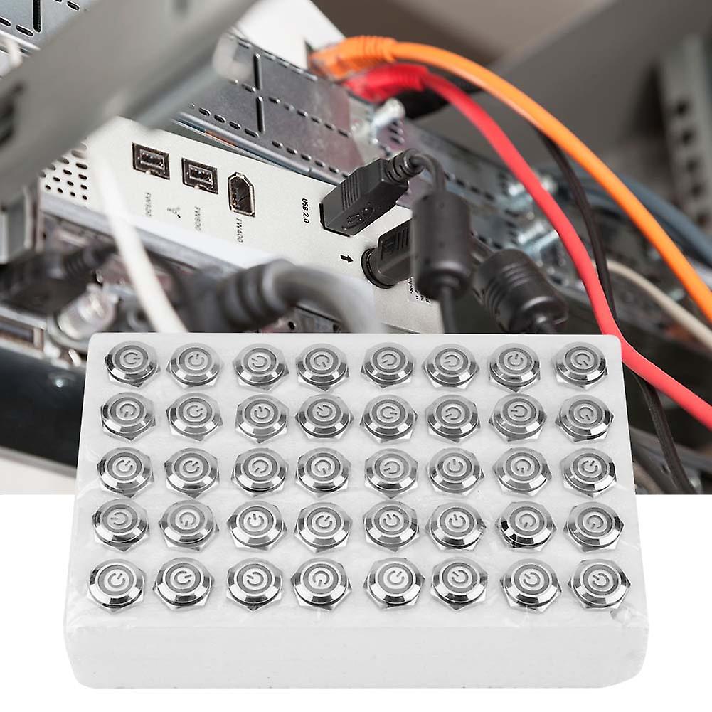 40pcs 16mm Self locking Metal Push Button Switch Flat Head 24V LED Light 5-Pin (Red) S