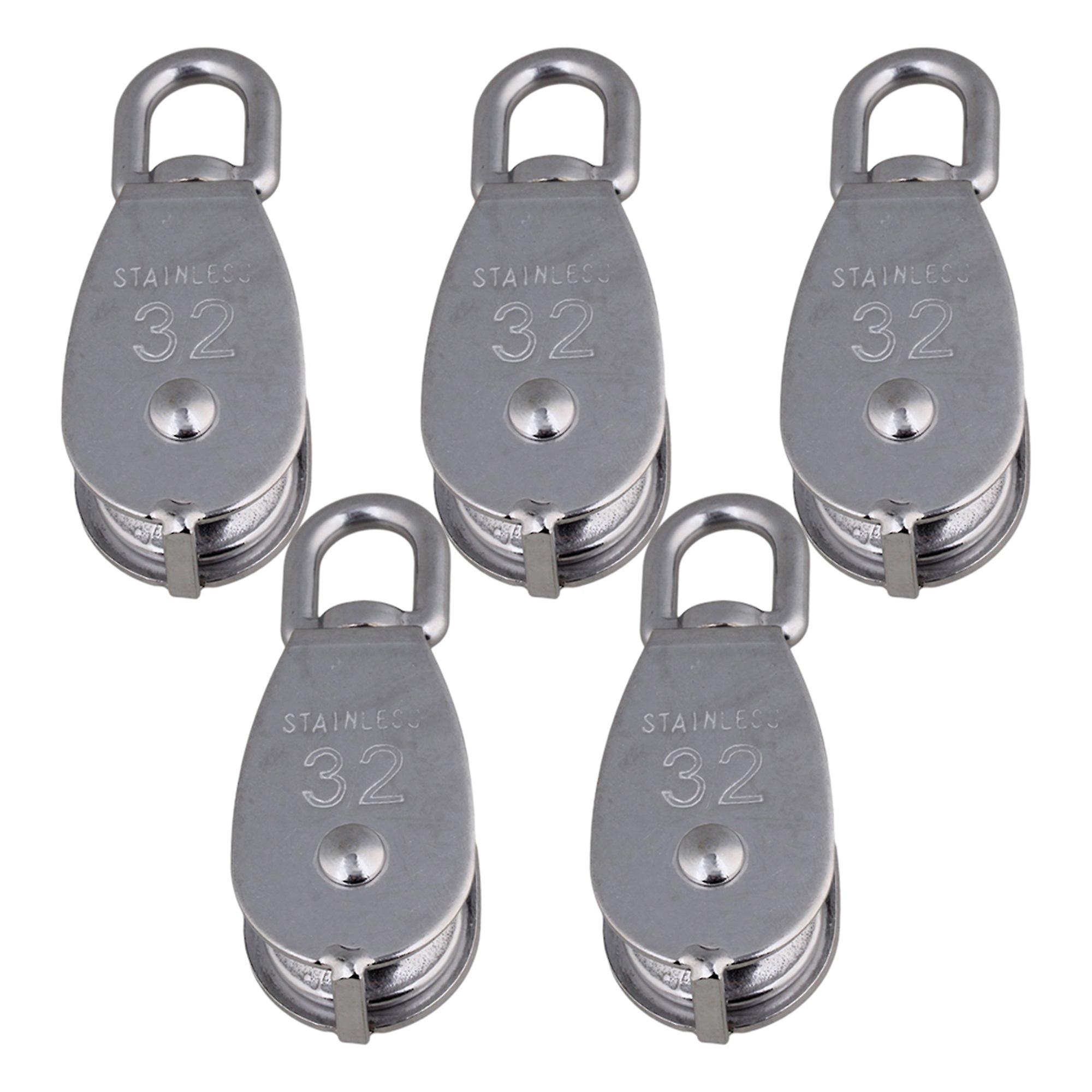 5 Pieces Silver M32 Steel Single-sheaved Pulley Block Loading Capacity 250kg