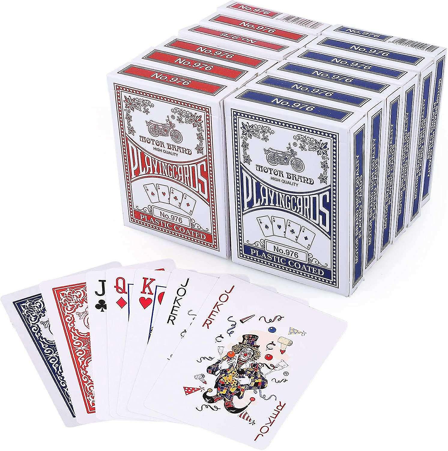 12 deck card game 54 standard indexed playing cards 6 blue and 6 red, smooth cardboard playing cards