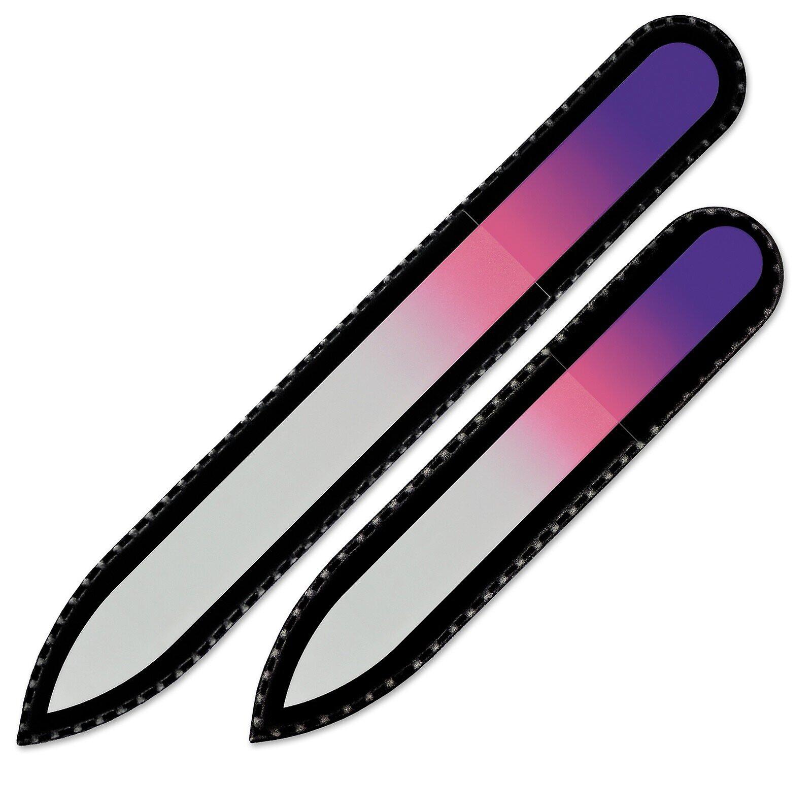 Set di 2 lima per unghie in cristallo arcobaleno, fatto a mano in vetro temperato ceco R-MS1 - Rosa viola