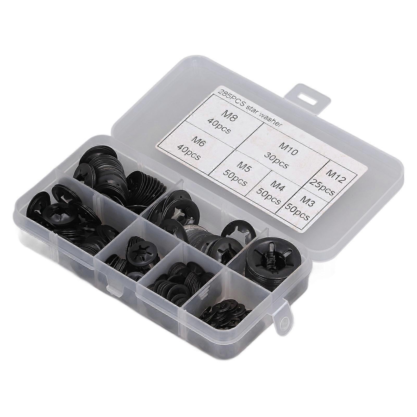 285Pcs Washer Internal Tooth Lock Fastener M3 M4 M5 M6 M8 M10 M12 Set Kit