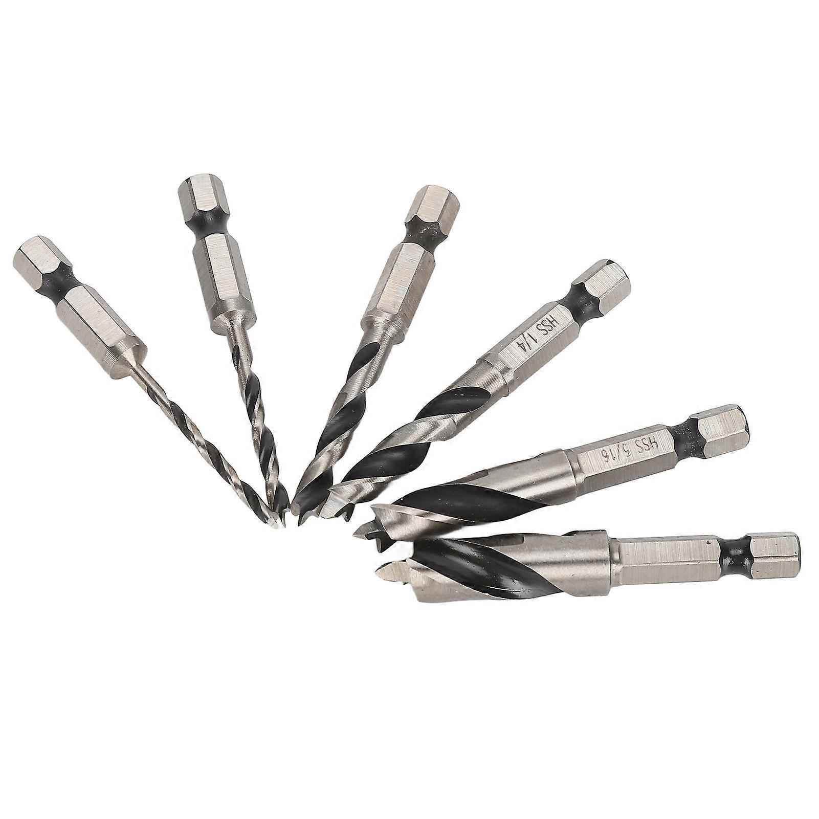 6Pcs 3 Point Drill Bit High Speed Steel Imperial Wood Drills Bits for Woodworking Maple