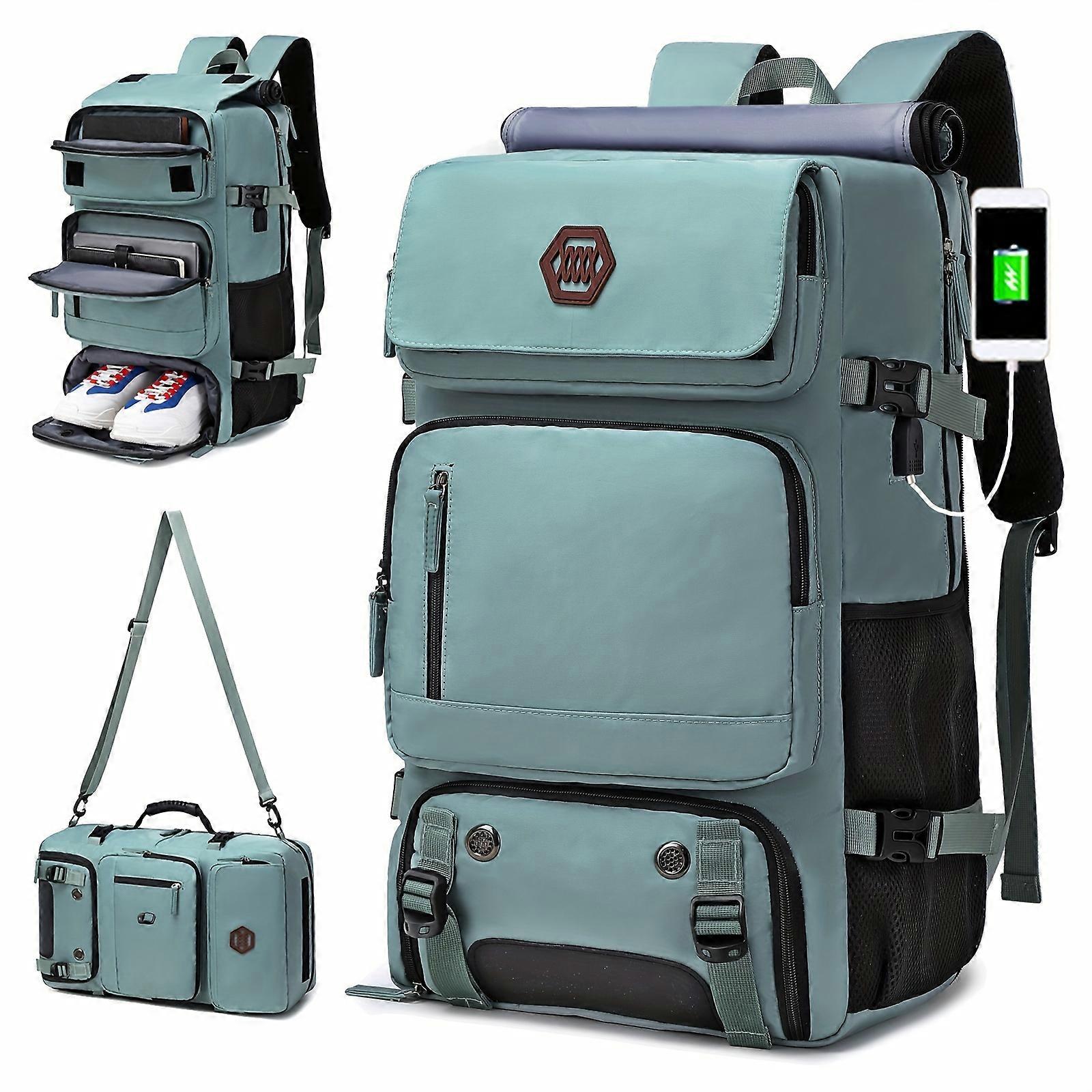 Travel Backpack, Large Carry-On Rucksack For 17.3 Inch Laptop, Multifunctional Weekender Bag Convertible Duffel Bag With Shoe Storage