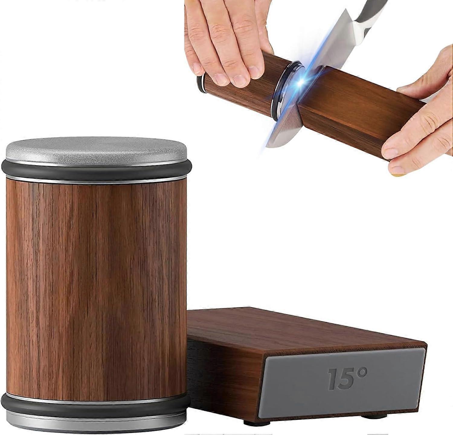 Roller Knife Sharpener, with 15 and 20 Degree Industrial Diamond for Knife Sharpening, Roller Knife Sharpening System for Kitchen Knives (Brown)-1 pie