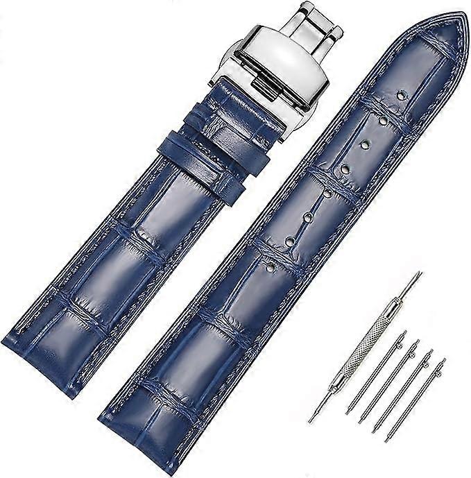 Quick Release Leather Watch Bands Deployment Butterfly Buckle 20mm Blue Black Brown Calfskin Replace