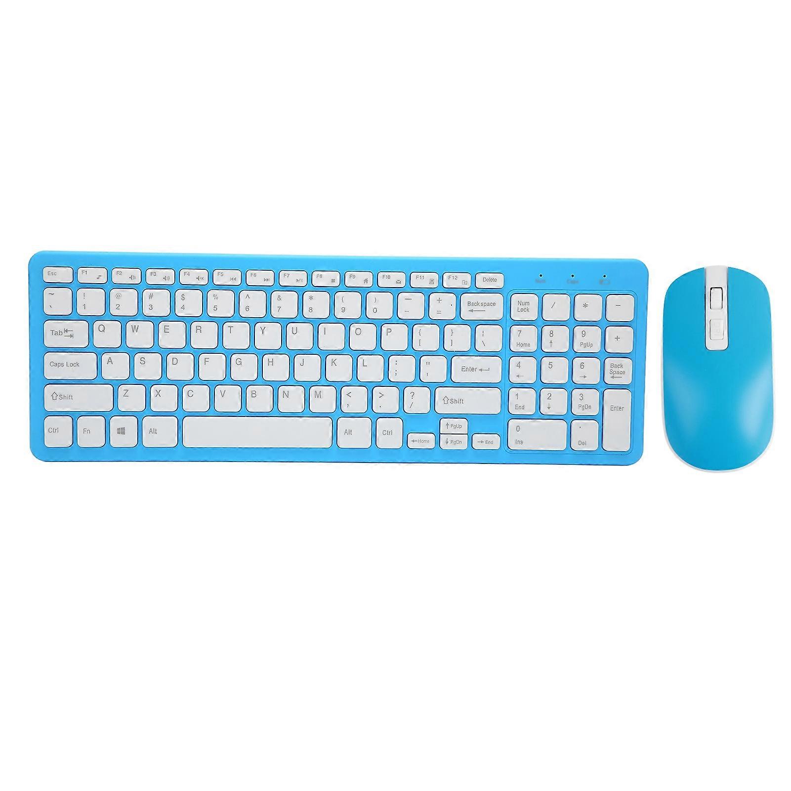 96 Touches Sans Fil Clavier Souris Combo 10 Mètres Transmission Résistant À La Fondue Clavier Souris Combo avec Antislip Mat Bleu