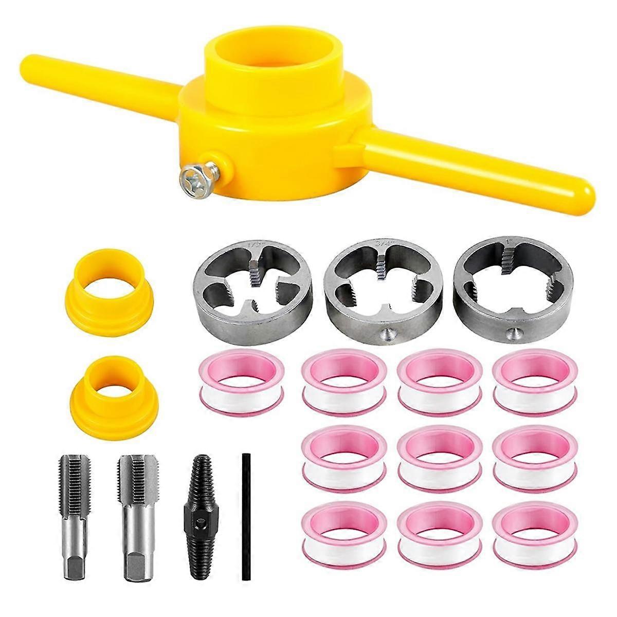 PVC Thread Maker Tool, Tubo Infilatore Idraulico Tool Kit, NPT Tap & Die Set con 3 Matrici 1/2 pollice 3/4 di pollice