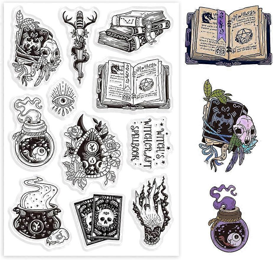 1Sheet Witchcraft Spellbook Silicone Clear Stamp Seals