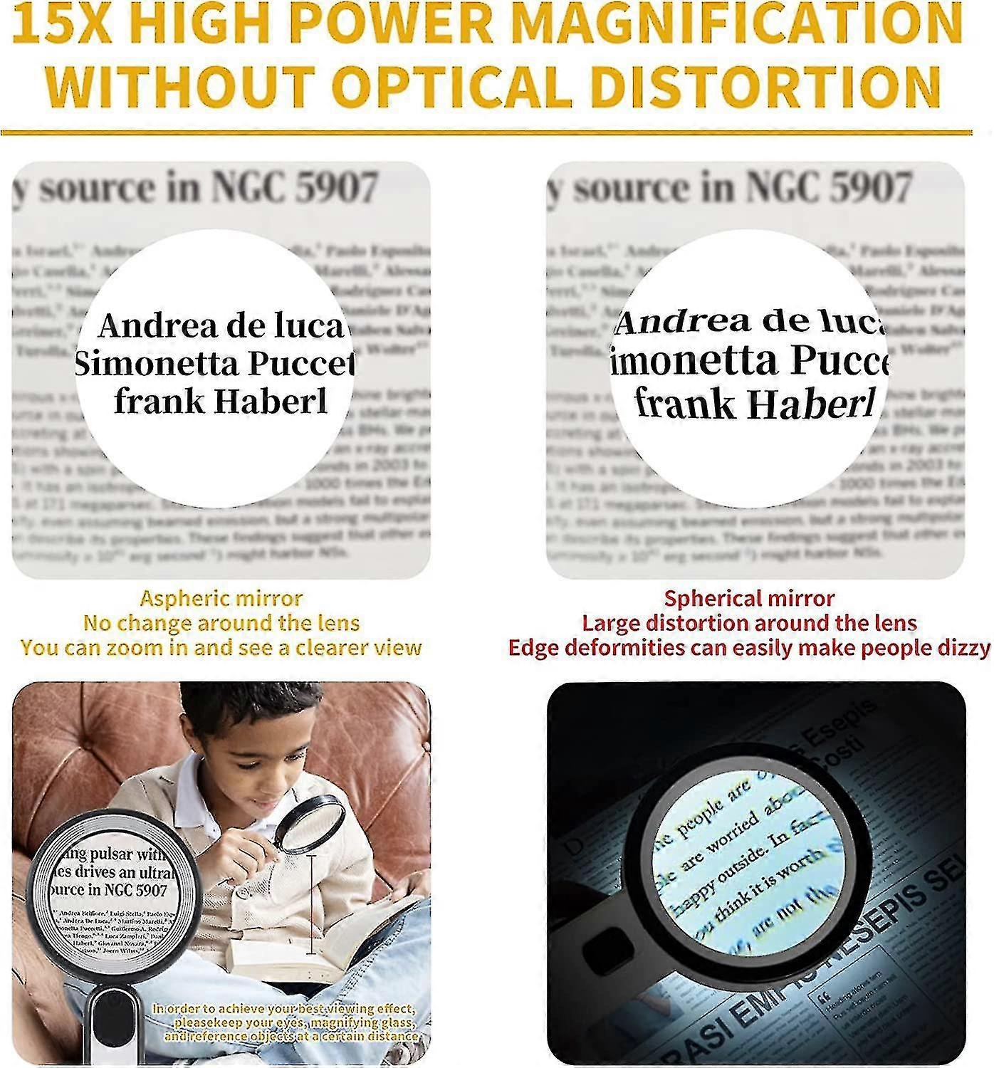 Magnifying Glass With Light, 15x Magnifying Glasses Cold And Warm Light Adjustable With 3 Modes, Magnifier Glass For Reading, Hobbies, Jewelers, Handc