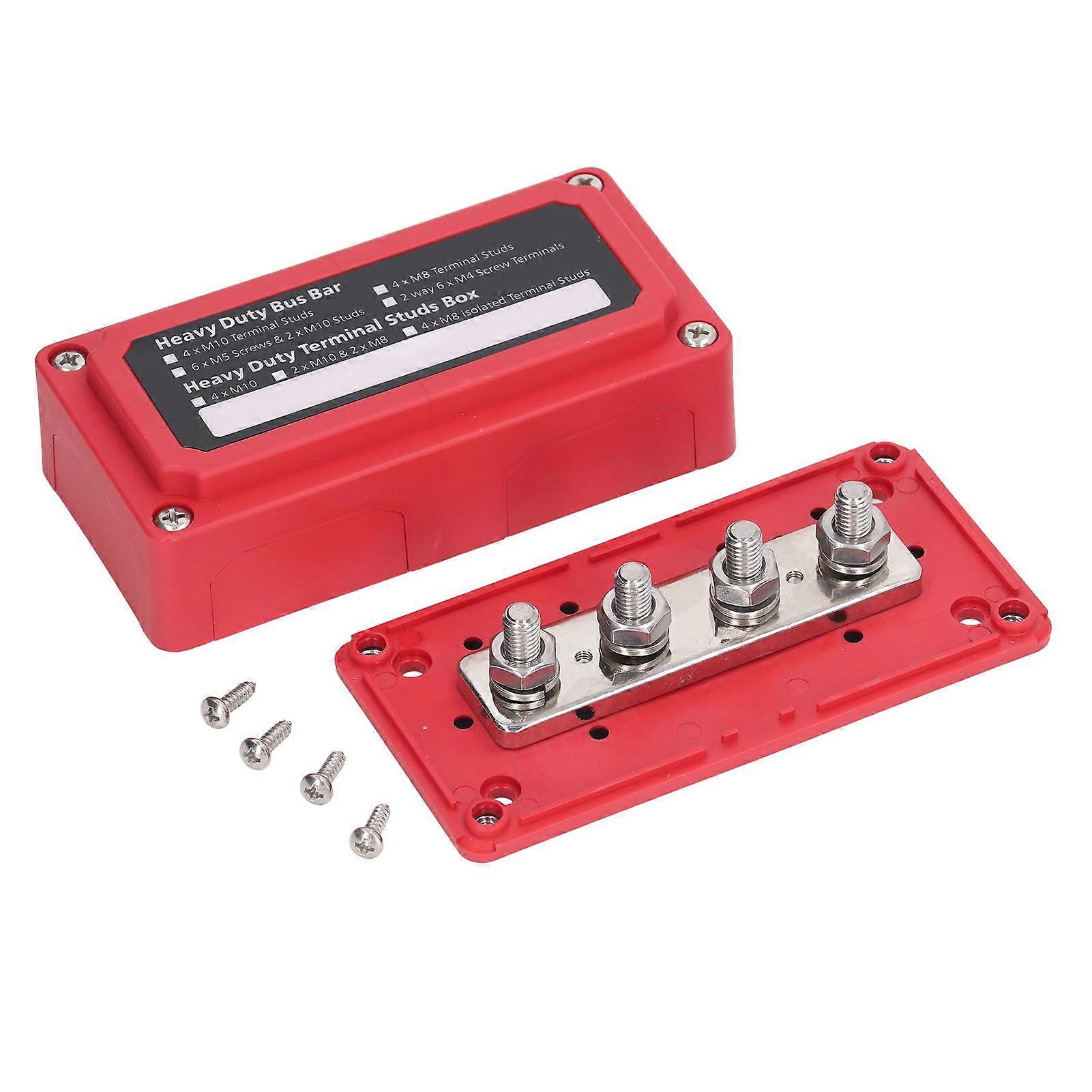 Relaxn 2x M10 Power Terminal Blocks – Red, Single Stud, Heavy Duty, 12V-48V Bus Bar