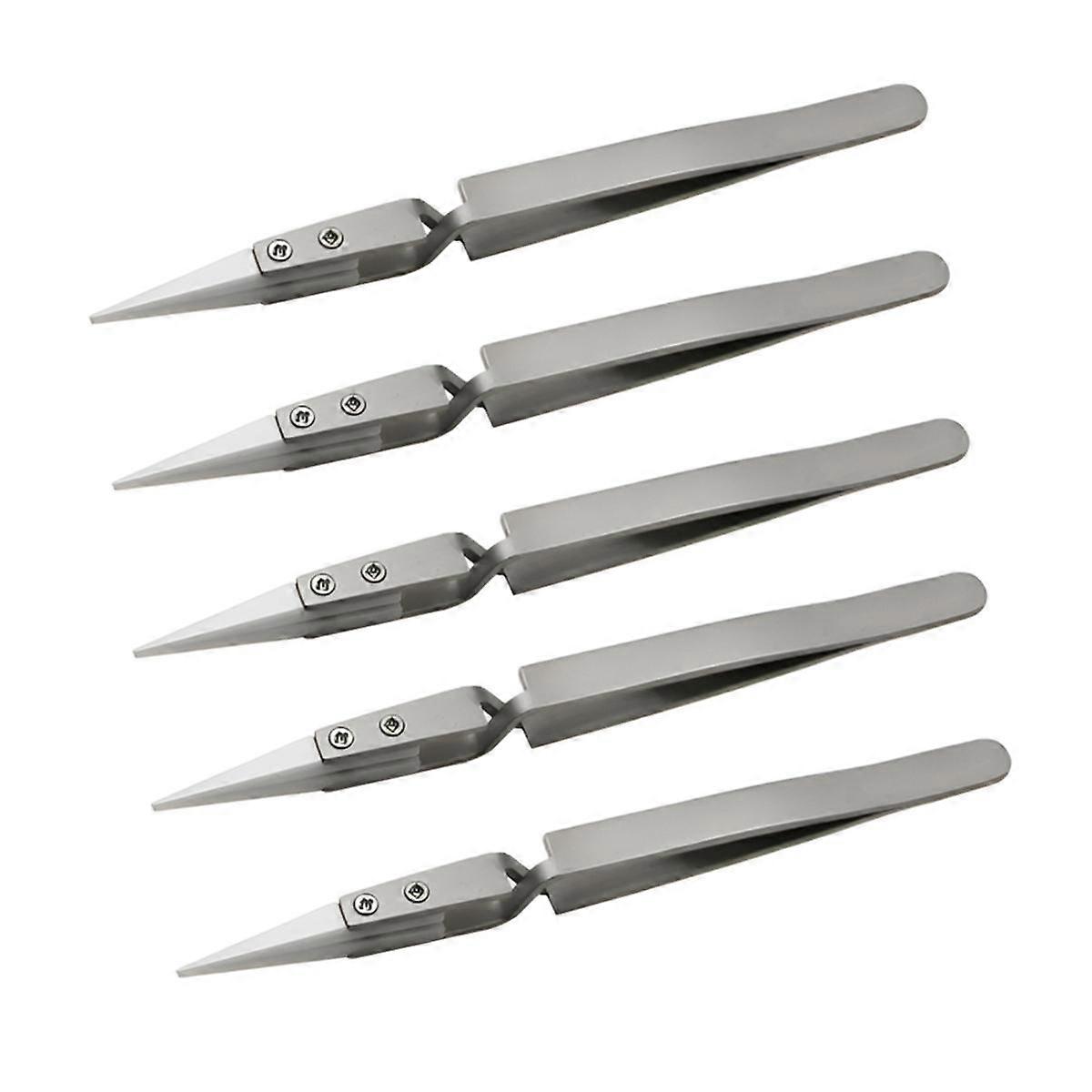 5PCS Ceramic Tip Electronic Soldering Tweezers,Anti-Static Reverse Acid Resistant Precision Chuck C